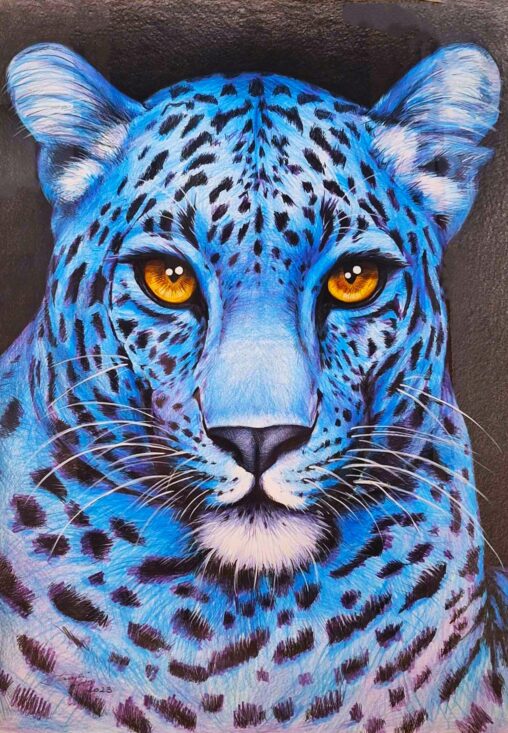 Zilais leopards 64x94 ar rāmi